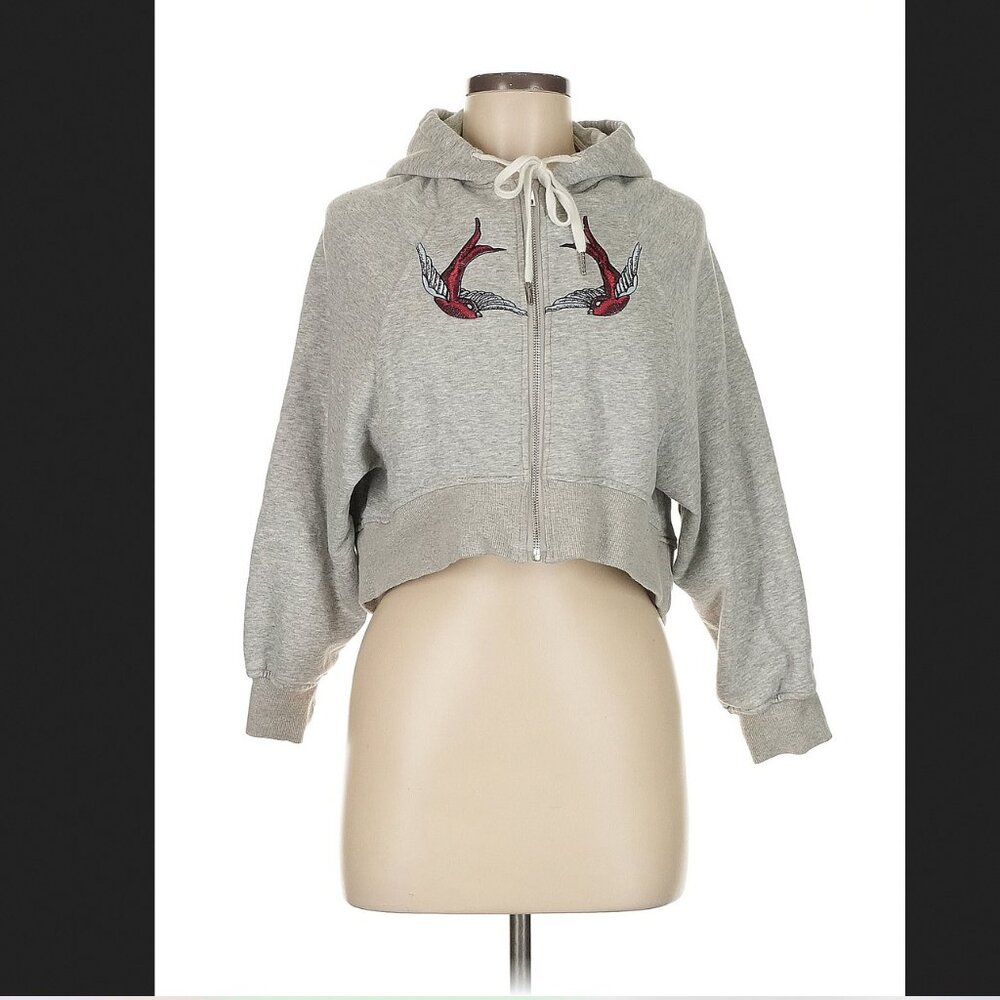Smash Cropped Zip Up Hoodie With Embroideries
